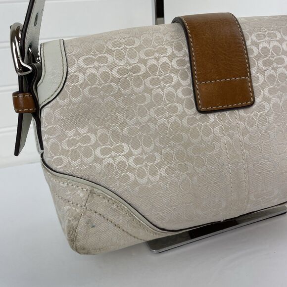 Coach Y2K White Signature Canvas Brown Leather Mini Soho Hobo Shoulder Bag #1444 - Picture 9 of 17